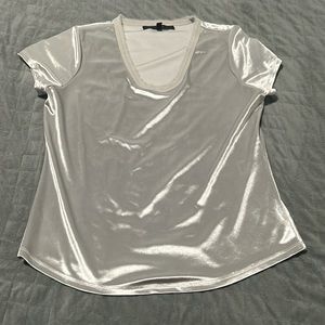 White House Black Market Velour Top, Silver, White, Short-Sleeve, Size S